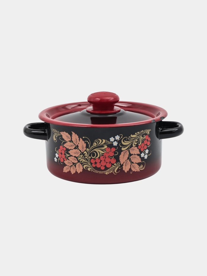 УЦЕНКА Кастрюля 2 л цил декор красно-чёрная с тонированием МИКС - Фото 1