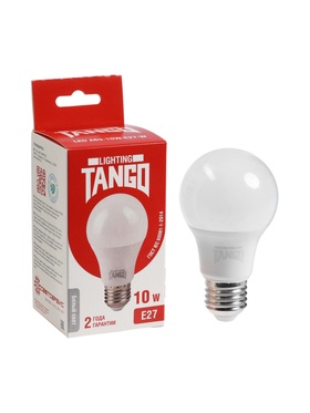 Лампа светодиодная TANGO, А60, 10 Вт, E27, 950 лм, 4000K, IP20, свечение нейтральное белое 10981468