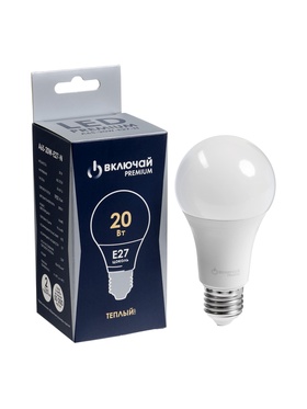 Лампа светодиодная Включай, А65, 20 Вт, E27, 1900 лм, 3000K, IP20, свечение тёплое белое 10981477