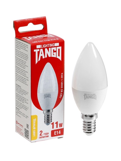 Лампа светодиодная TANGO, С37, 11 Вт, E14, 1045 лм, 3000K, IP20, свечение тёплое белое