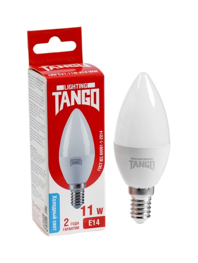 Лампа светодиодная TANGO, С37, 11 Вт, E14, 1045 лм, 6500K, IP20, свечение холодное белое