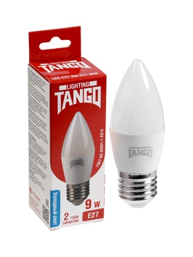 Лампа светодиодная TANGO, С37, 9 Вт, E27, 855 лм, 6500K, IP20, свечение холодное белое 10981487
