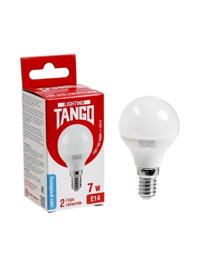 Лампа светодиодная TANGO, G45, 7 Вт, E14, 665 лм, 6500K, IP20, свечение холодное белое