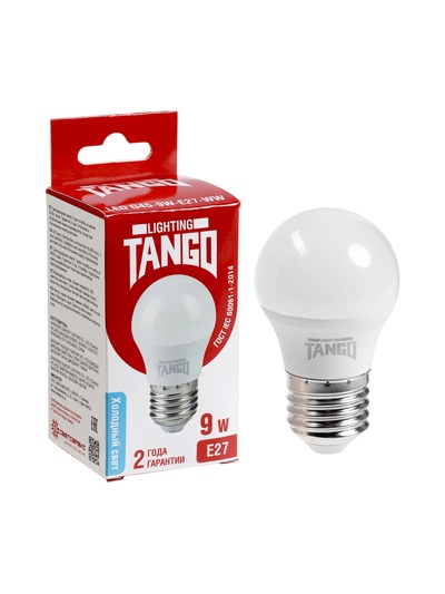 Лампа светодиодная TANGO, G45, 9 Вт, E27, 855 лм, 6500K, IP20, свечение холодное белое