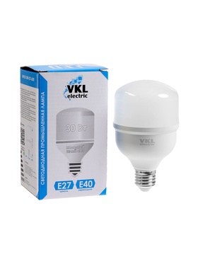 Лампа светодиодная VKL Electric, бочка, 30 Вт, E27, переходник Е40, 2850 лм, 6500K, IP20, 80×136 мм 10981501