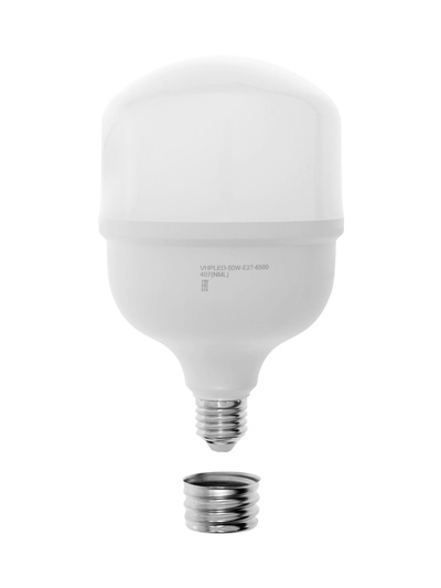 Лампа светодиодная VKL Electric, бочка, 50 Вт, E27, переходник Е40, 4750 лм, 6500K, IP20, 118×186 мм