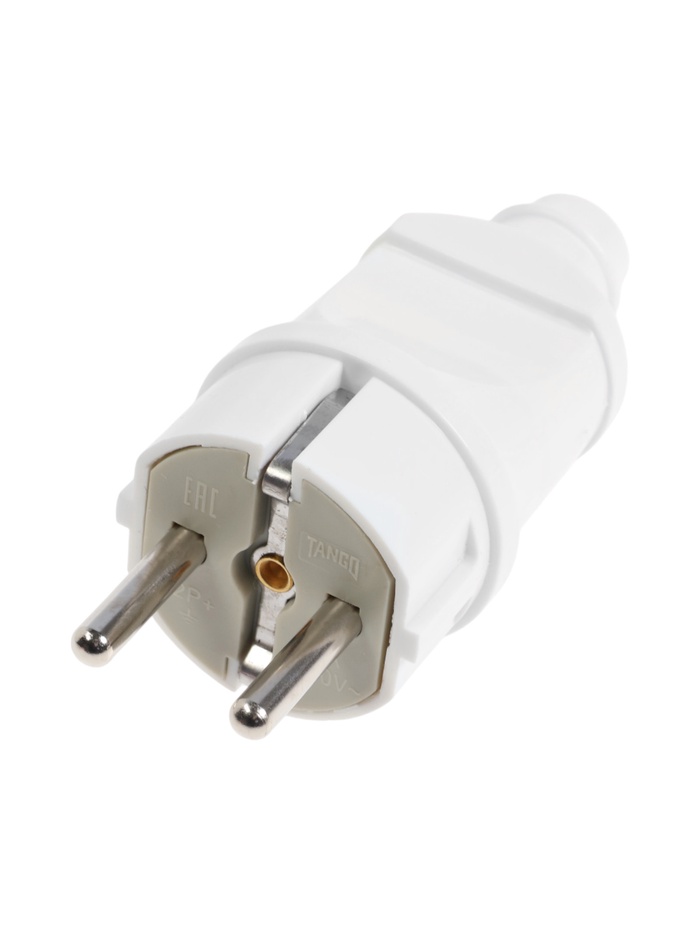 Вилка прямая TANGO, 16 А, 250 В, IP20, с заземлением, белая - Фото 1