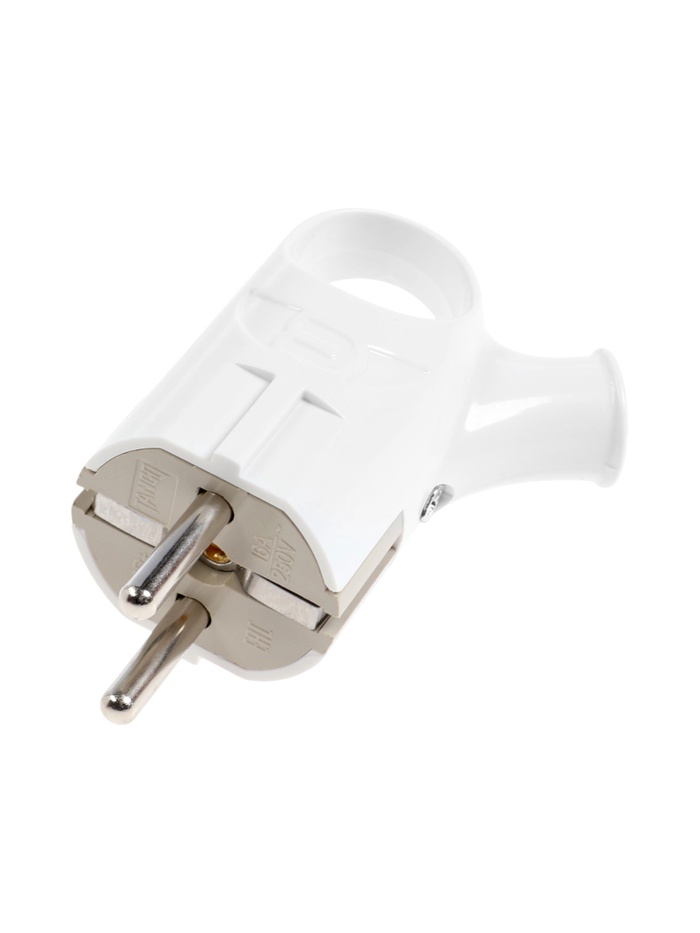 Вилка угловая с ушком TANGO, 16 А, 250 В, IP20, с заземлением, белая - Фото 1