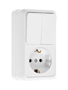 Выключатель двухклавишный с розеткой TANGO, 16 А, IP20, вертикальный, с заземлением, белый - Фото 1