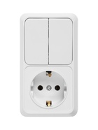 Выключатель двухклавишный с розеткой TANGO, 16 А, IP20, вертикальный, с заземлением, белый - Фото 2