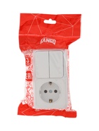 Выключатель двухклавишный с розеткой TANGO, 16 А, IP20, вертикальный, с заземлением, белый - Фото 4