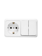 Выключатель двухклавишный с розеткой TANGO, 16 А, IP20, горизонтальный, с заземлением, белый - Фото 2
