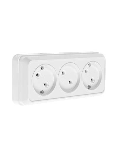 Розетка трёхместная TANGO, 16 А, 250 В, IP20, без заземления, огнеупорный ABS-пластик, белая