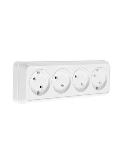 Розетка четырехместная TANGO, 16 А, 250 В, IP20, без заземления, огнеупорный ABS-пластик, белая