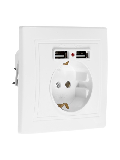 Розетка одноместная TANGO с 2×USB, 16 А, 250 В, IP20, с заземлением, белая