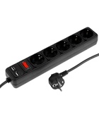 Сетевой фильтр TANGO, 5 розеток + 2 USB, 1.8 м, 10 А, 2200 Вт, с заземлением, чёрный - Фото 1