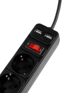 Сетевой фильтр TANGO, 5 розеток + 2 USB, 1.8 м, 10 А, 2200 Вт, с заземлением, чёрный - Фото 3