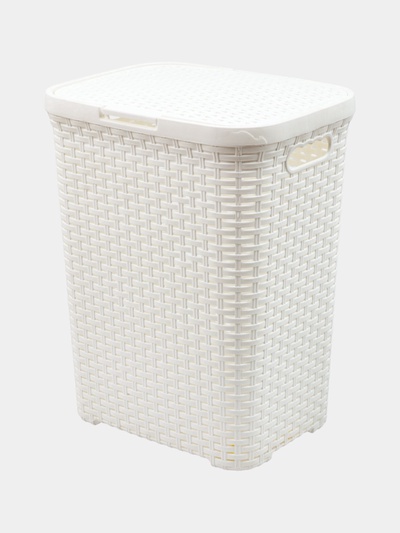 УЦЕНКА Корзина для белья с крышкой 40 л 29.5×37.8×48.2 см «Ротанг» прямоуг, цвет белый