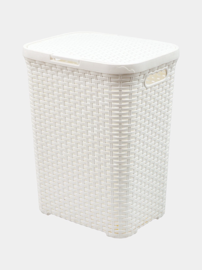 УЦЕНКА Корзина для белья с крышкой 40 л 29.5×37.8×48.2 см «Ротанг» прямоуг, цвет белый - Фото 1