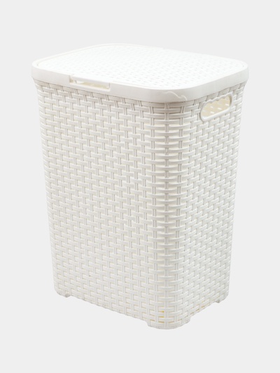УЦЕНКА Корзина для белья с крышкой 40 л 29.5×37.8×48.2 см «Ротанг» прямоуг, цвет белый