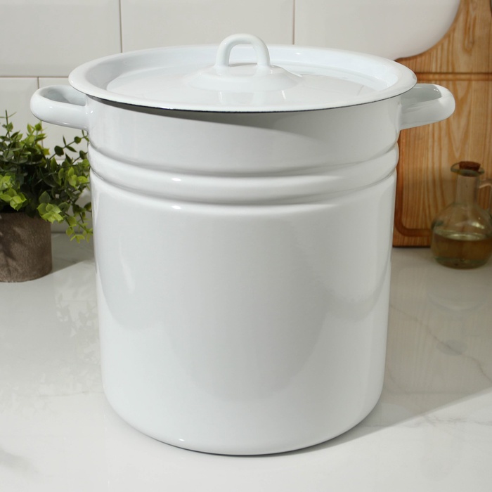 УЦЕНКА Кастрюля эмалированная, 12 л, d=26 см, цилиндрическая, нет крышки, белая - Фото 1