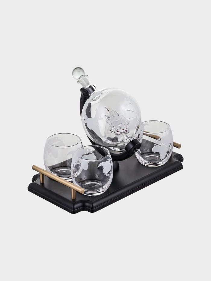 УЦЕНКА Мини-Бар Путешествия, на подносе, на 4 персоны, штоф 930 мл, бокалы 300 мл, 19 х 34 х 23 см 1 - Фото 1