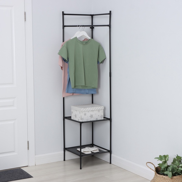 УЦЕНКА Вешалка напольная для одежды угловая, с полками, 2 яруса, 45×60×180 см - Фото 1