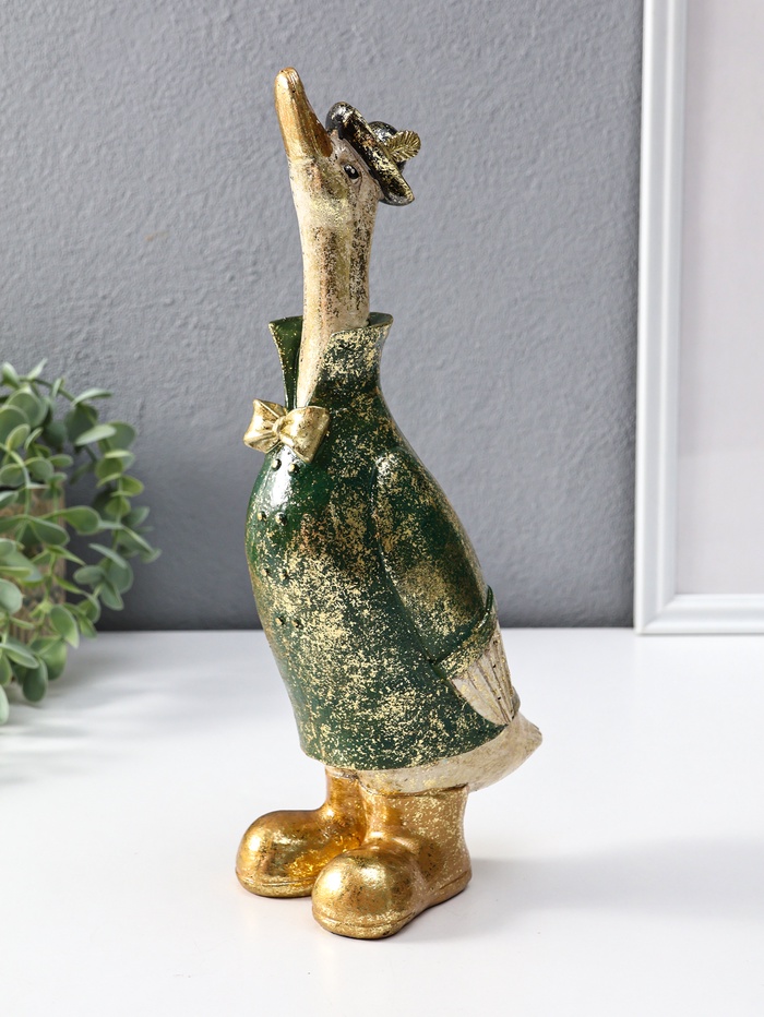 Фигура полистоун «Гусь в шляпе и зелёном пальто», 9.5×13×30 см