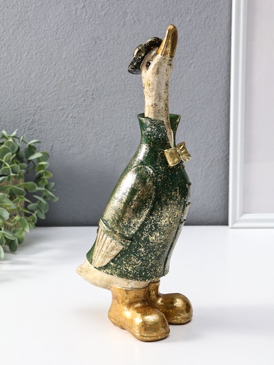 Фигура полистоун «Гусь в шляпе и зелёном пальто», 9.5×13×30 см
