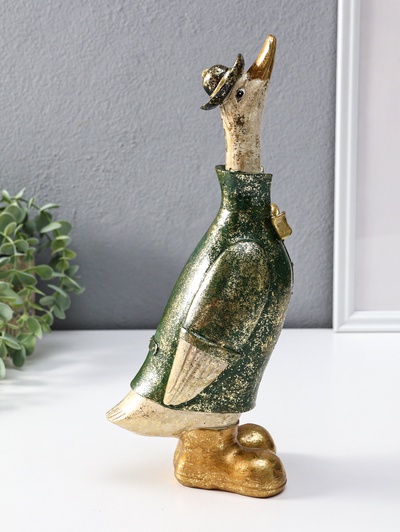 Фигура полистоун «Гусь в шляпе и зелёном пальто», 9.5×13×30 см