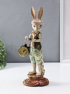 Фигура с часами настольными полистоун «Зайчик в кепке с часами», 12.5×12.5×35 см
