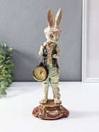 Фигура с часами настольными полистоун «Зайчик в кепке с часами», 12.5×12.5×35 см - фото 809455154