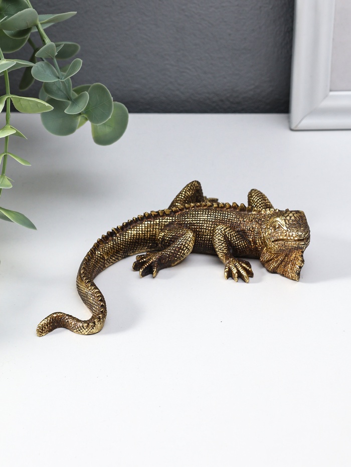 Фигурка полистоун «Игуана», под золото, 15.5×11×3.2 см