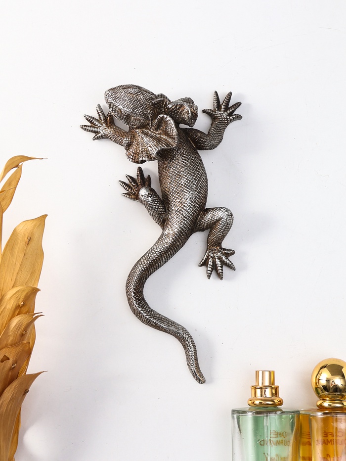 Панно настенное полистоун «Плащеносная ящерица», под чернённое серебро, 21×11.5×4.5 см - Фото 1