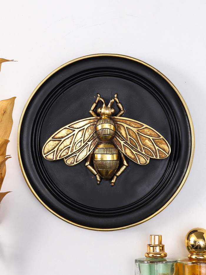 Панно настенное полистоун «Муха», чёрный с золотом, 19.2×3×19.2 см - Фото 1