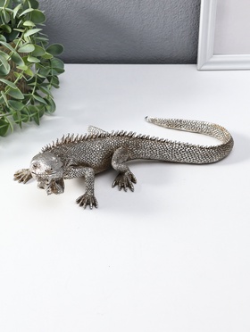 Фигура полистоун «Игуана», под чернённое серебро, 25.2×12.2×7 см