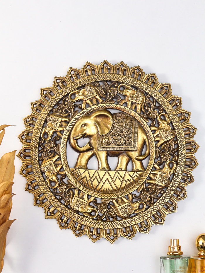 Панно настенное полистоун «Индийский слон. Мандала», под золото, 30×4.6×30 см - Фото 1