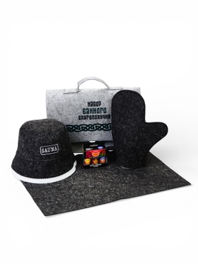 Набор для бани в портфеле «Набор банного благополучия» (шапка, рукавица, масла, коврик)  (артикул 10972231)  большой выбор товаров оптом и в розницу по низким ценам с доставкой