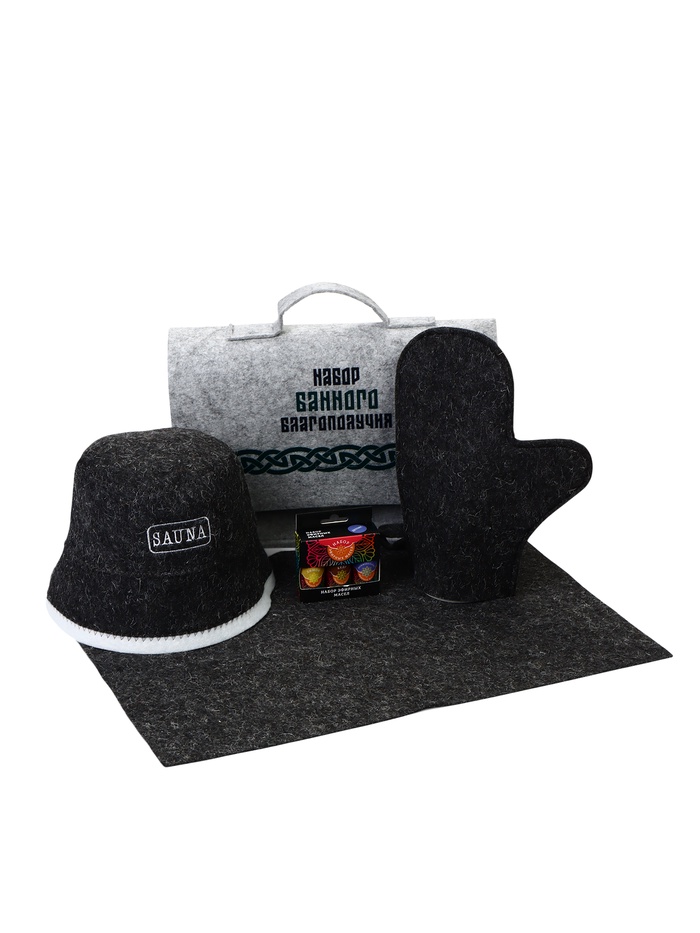 Набор для бани в портфеле «Набор банного благополучия» (шапка, рукавица, масла, коврик)