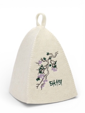 Шапка банная с вышивкой «Сакура», фетр, белая