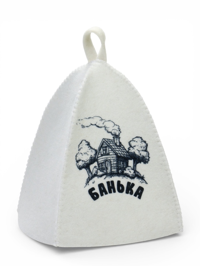 Шапка для бани и сауны «Банька», полиэфир, шерсть, белая