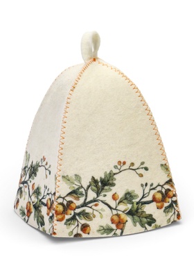 Шапка банная с принтом «Дубовый венок», фетр, белая