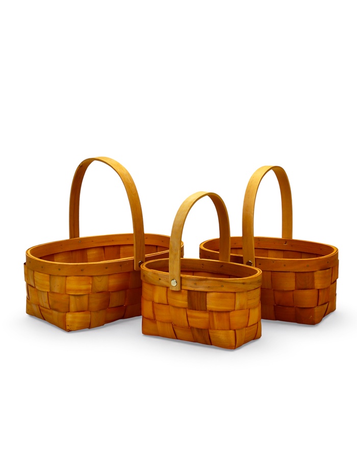 Корзина плетёная для хранения Locus, с ручкой, ива, коричневая, набор 3 шт. - Фото 1