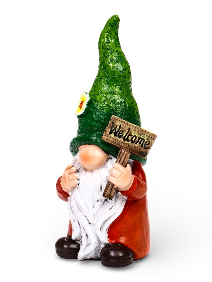 Садовая фигура из полистоуна «Гном Welcome», 10×10×27 см - Фото 1