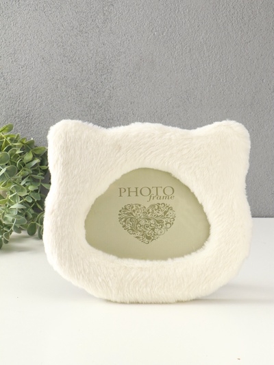 Фоторамка для фото 14.5×18 см «Белый котик», меховая, 21×2×25 см