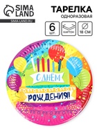 Тарелки одноразовые бумажные «С Днем Рождения!», 18 см, 6 шт.  (артикул 10983792)  большой выбор товаров оптом и в розницу по низким ценам с доставкой