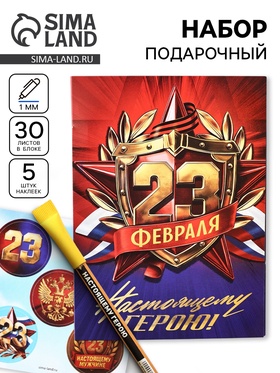 Набор, блок бумаги 30 л, ручка синяя паста 1.0 мм и 5 шт наклеек 