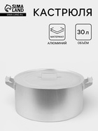 Кастрюля, 30 л, d=44 см, металлические ручки и крышка, листовой алюминий 2 мм, серебристая - Фото 1