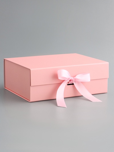 Коробка подарочная с бантом, складная, розовая, 29×22×10.5 см