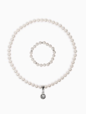 Набор детский «Выбражулька» 2 предмета: бусы, браслет d=6 см жемчуг, белый в серебре (комплект 2 шт)
